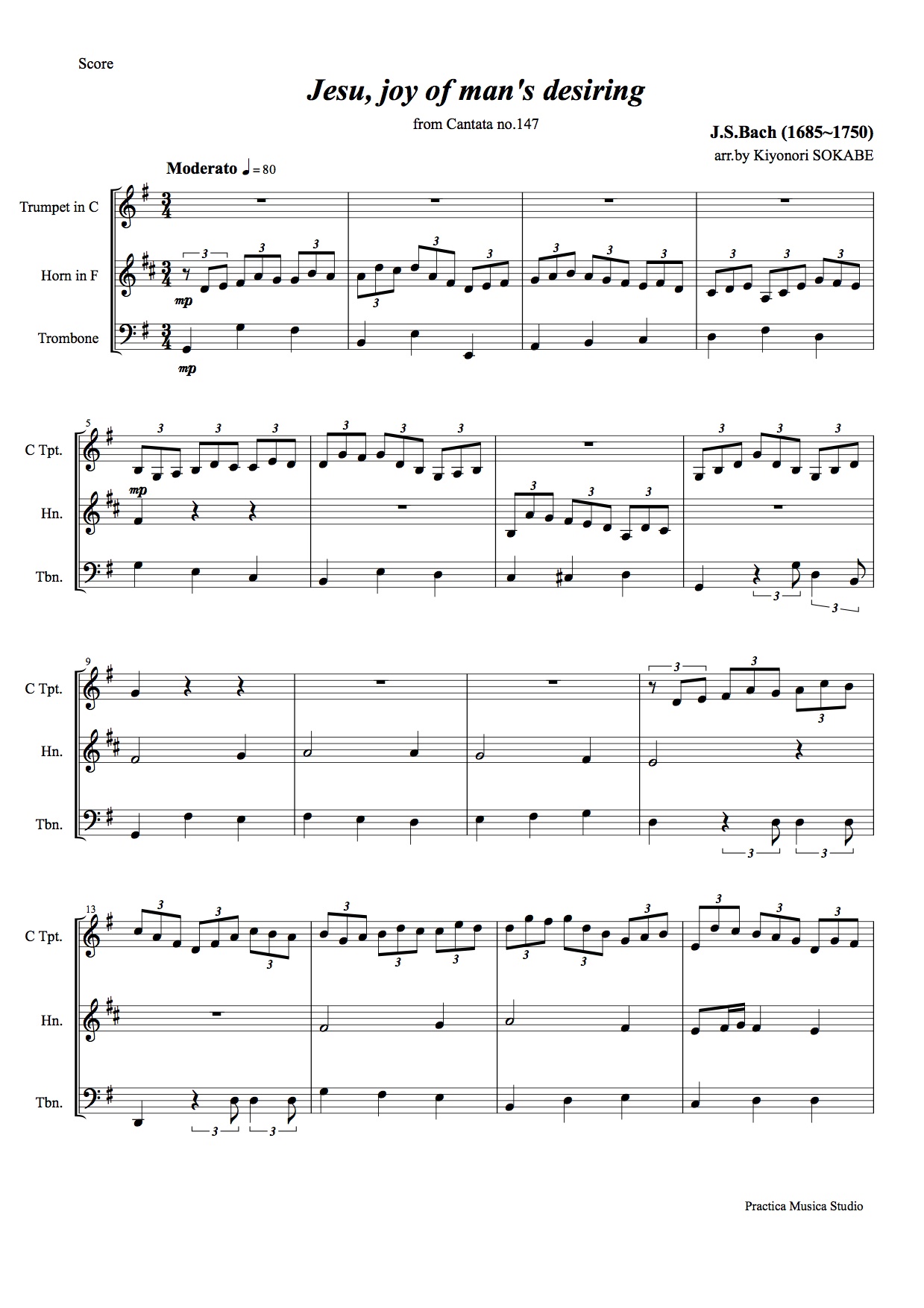 主よ、人の望みの喜びよ (バッハ) 管楽 - 金管三重奏 | 現代日本の音楽の楽譜 | SOKABE Music Publishing